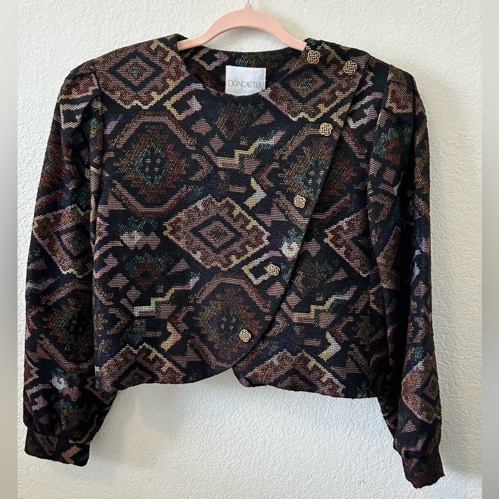 Doncaster Asymmetrical Button Down Southwestern Design Cropped Jacket SZ 12P‎